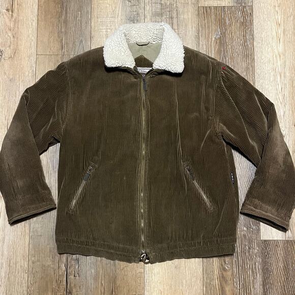 VTG IZZI Brown Corduroy Sherpa Lined Barn Coat Jacket Size Small Work Rugged - Picture 1 of 9
